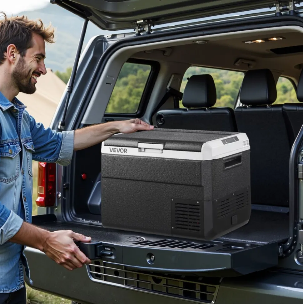 VEVOR 12 Volt Car Refrigerator, 52.8QT/50L Car Fridge, Portable Electric Cooler with -4℉~68℉ Adjustable Temperature, 12/24V DC and 100- 240V AC Compressor Freezer for Outdoor, Camping, Travel, RV
