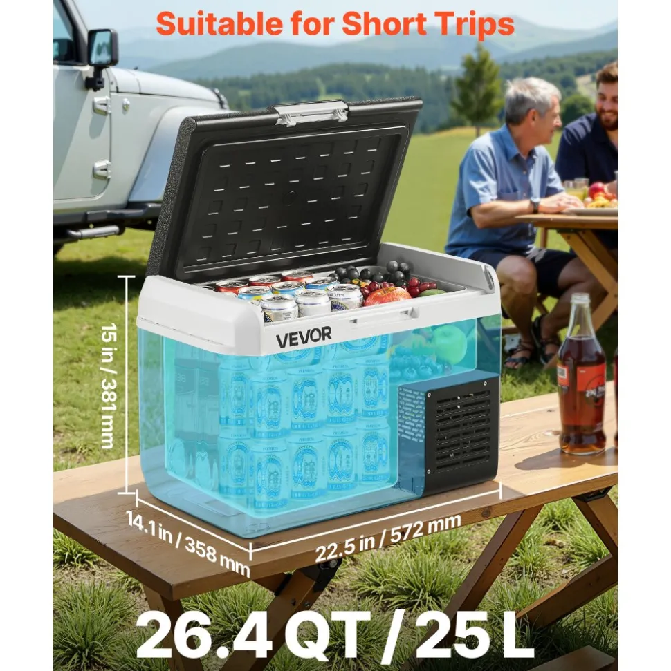 VEVOR 12 Volt Car Refrigerator, 26.4QT/25L Car Fridge, Portable Electric Cooler with -4℉~68℉ Adjustable Temperature, 12/24V DC and 100- 240V AC Compressor Freezer for Outdoor, Camping, Travel, RV