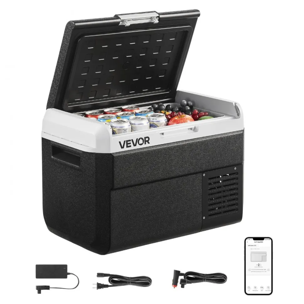 VEVOR 12 Volt Car Refrigerator, 26.4QT/25L Car Fridge, Portable Electric Cooler with -4℉~68℉ Adjustable Temperature, 12/24V DC and 100- 240V AC Compressor Freezer for Outdoor, Camping, Travel, RV