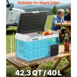 VEVOR 12 Volt Car Refrigerator, 42.3QT/40L Car Fridge, Portable Electric Cooler with -4℉~68℉ Adjustable Temperature, 12/24V DC and 100- 240V AC Compressor Freezer for Outdoor, Camping, Travel, RV
