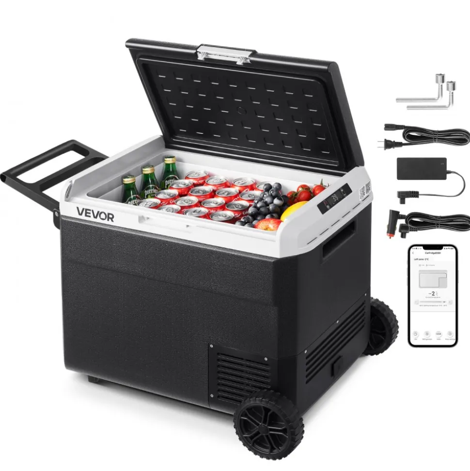 VEVOR 12 Volt Car Refrigerator, 63.4QT/60L Car Fridge, Portable Electric Cooler with Wheels and Handle, -4℉~68℉, 12/24V DC and 100- 240V AC Compressor Freezer for Outdoor, Camping, Travel, RV