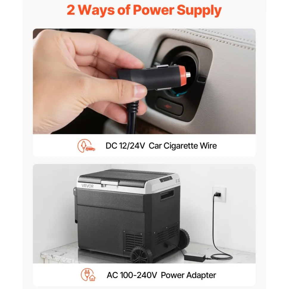 VEVOR 12 Volt Car Refrigerator, 63.4QT/60L Car Fridge, Portable Electric Cooler with Wheels and Handle, -4℉~68℉, 12/24V DC and 100- 240V AC Compressor Freezer for Outdoor, Camping, Travel, RV