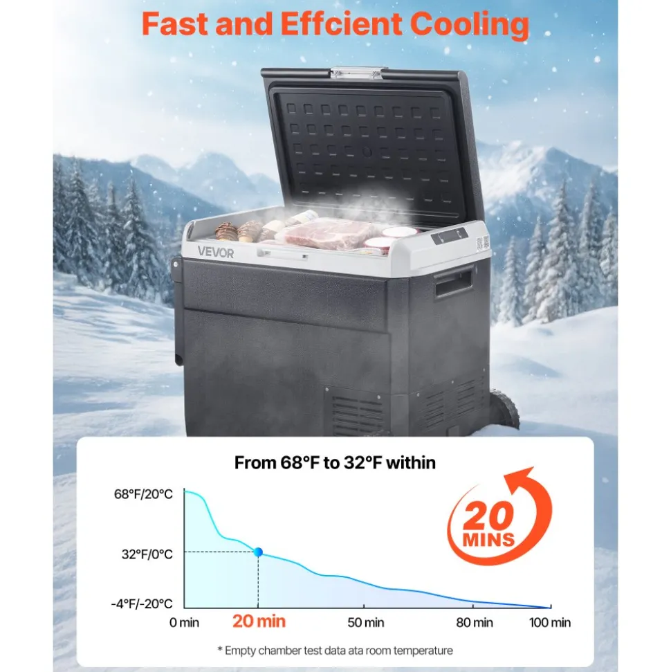VEVOR 12 Volt Car Refrigerator, 63.4QT/60L Car Fridge, Portable Electric Cooler with Wheels and Handle, -4℉~68℉, 12/24V DC and 100- 240V AC Compressor Freezer for Outdoor, Camping, Travel, RV