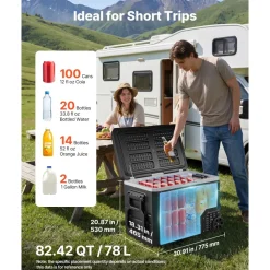 VEVOR 12 Volt Refrigerator, 82.4 QT/ 78L Car Fridge, Portable Electric Freezer Compressor with Handle, APP Control and Wheel, 12V/24V DC 100-240V AC, -4℉ to 68℉, for Truck Van RV SUV Travel Camping