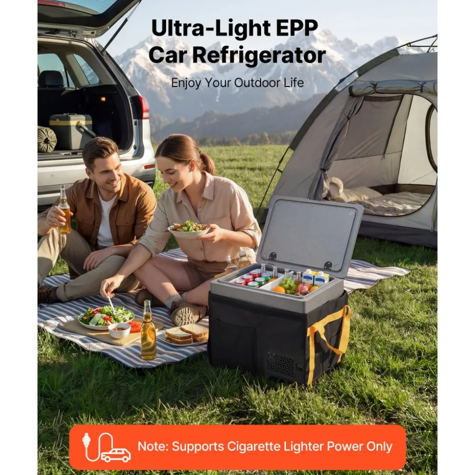 VEVOR 12 Volt Refrigerator, 42.3 QT/ 40L Car Fridge, Portable Ultra-Light EPP Freezer, APP Control Electric Compressor, 12V/24V DC, 14℉ to 50℉, for Truck Van RV SUV Boat Travel Camping