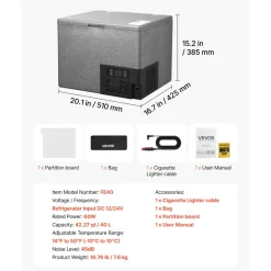 VEVOR 12 Volt Refrigerator, 42.3 QT/ 40L Car Fridge, Portable Ultra-Light EPP Freezer, APP Control Electric Compressor, 12V/24V DC, 14℉ to 50℉, for Truck Van RV SUV Boat Travel Camping