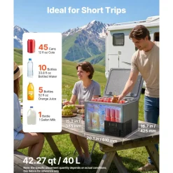 VEVOR 12 Volt Refrigerator, 42.3 QT/ 40L Car Fridge, Portable Ultra-Light EPP Freezer, APP Control Electric Compressor, 12V/24V DC, 14℉ to 50℉, for Truck Van RV SUV Boat Travel Camping