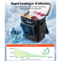 VEVOR 12 Volt Refrigerator, 13.7 QT/ 13L Car Fridge, Portable Electric Freezer Compressor, 12V/24V DC, 21℉ to 50℉/ -6℃ to 10℃, for Truck Van RV SUV Boat Travel Camping Road Trips