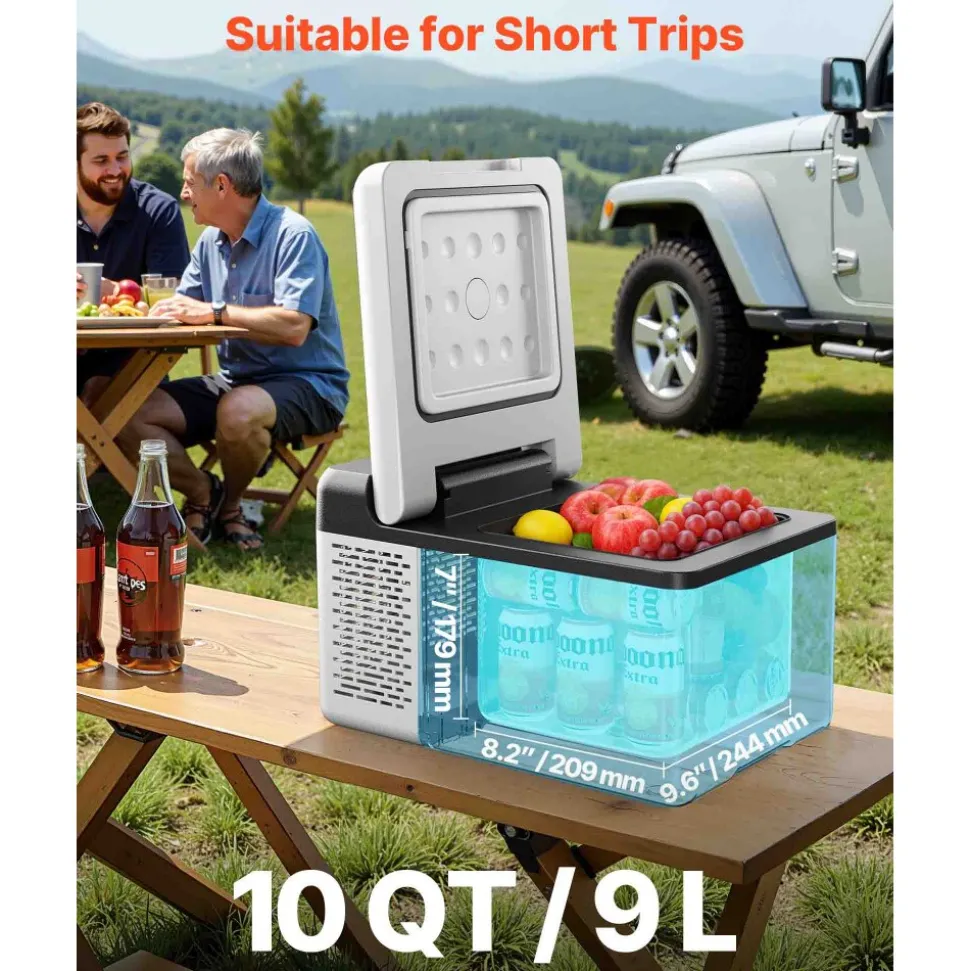 VEVOR 12 Volt Refrigerator 10 Qt, Portable Mini Freezer (-4℉~68℉) with APP Control Car Compressor Fridge Cooler 12V/24V DC and 110-220V AC For Camping, Road Trip, Travel, Outdoor and Home