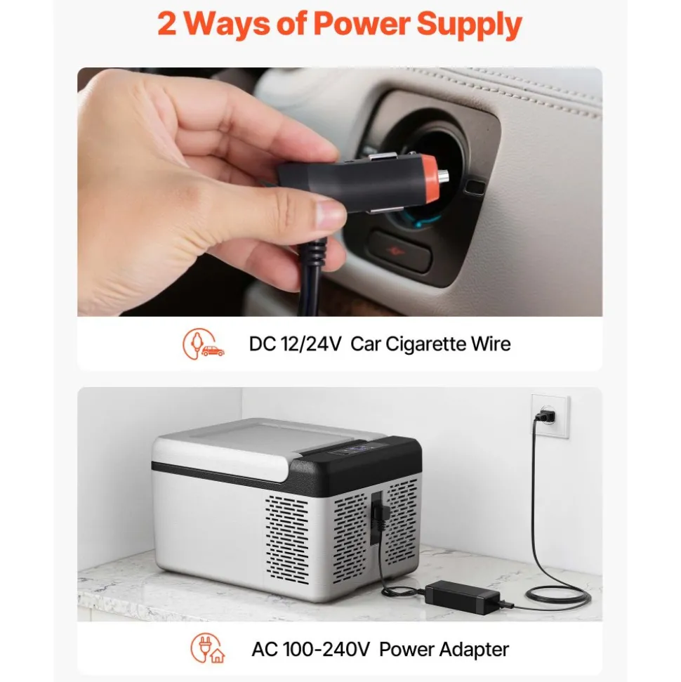 VEVOR 12 Volt Refrigerator 10 Qt, Portable Mini Freezer (-4℉~68℉) with APP Control Car Compressor Fridge Cooler 12V/24V DC and 110-220V AC For Camping, Road Trip, Travel, Outdoor and Home