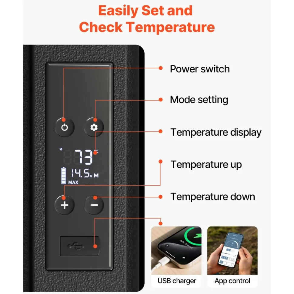 VEVOR 12 Volt Refrigerator 10 Qt, Portable Mini Freezer (-4℉~68℉) with APP Control Car Compressor Fridge Cooler 12V/24V DC and 110-220V AC For Camping, Road Trip, Travel, Outdoor and Home