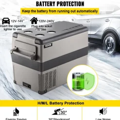 VEVOR 12 Volt Refrigerator, 48 Quart (45L) Fast Cooling Portable Freezer with App Control (-4℉~68℉), Car Fridge with 12/24v DC & 110-240v AC for Travel, Truck, Camping and Home Use, Black