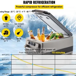 VEVOR 12 Volt Refrigerator, 48 Quart (45L) Fast Cooling Portable Freezer with App Control (-4℉~68℉), Car Fridge with 12/24v DC & 110-240v AC for Travel, Truck, Camping and Home Use, Black