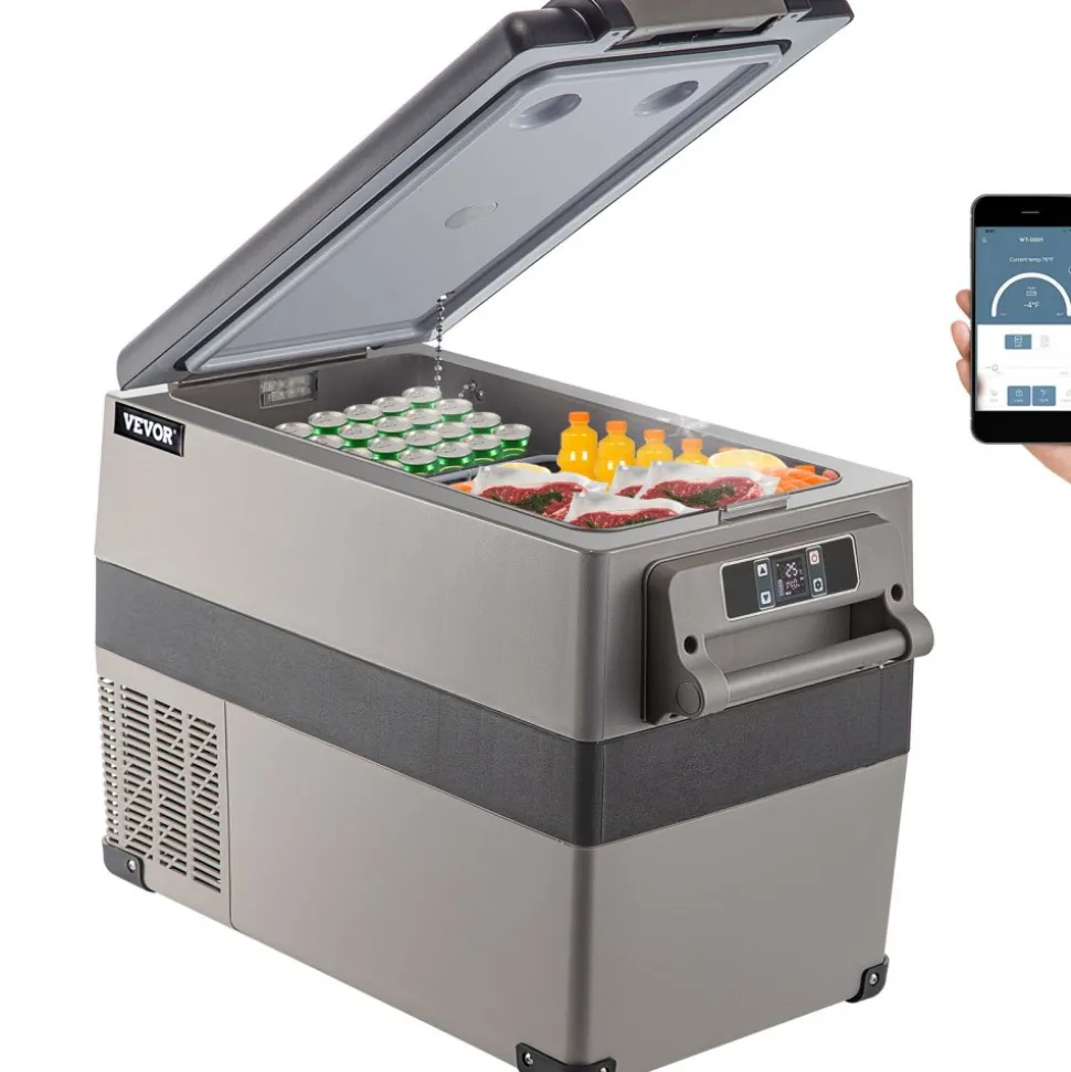 VEVOR 12 Volt Refrigerator, 48 Quart (45L) Fast Cooling Portable Freezer with App Control (-4℉~68℉), Car Fridge with 12/24v DC & 110-240v AC for Travel, Truck, Camping and Home Use, Black