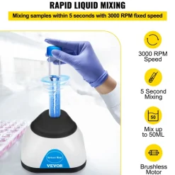 VEVOR Vortex Mixer, 3000RPM Mini Vortex Mixer Shaker, Touch Function Scientific Lab Vortex Shaker, Mix Up to 50ML, 6mm Orbital Diameter for Test Tube, Tattoo Ink, Nail Polish, Eyelash Adhesives, Paint