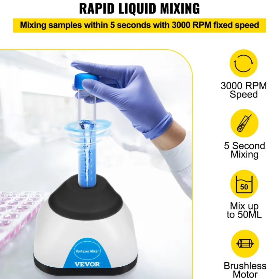 VEVOR Vortex Mixer, 3000RPM Mini Vortex Mixer Shaker, Touch Function Scientific Lab Vortex Shaker, Mix Up to 50ML, 6mm Orbital Diameter for Test Tube, Tattoo Ink, Nail Polish, Eyelash Adhesives, Paint