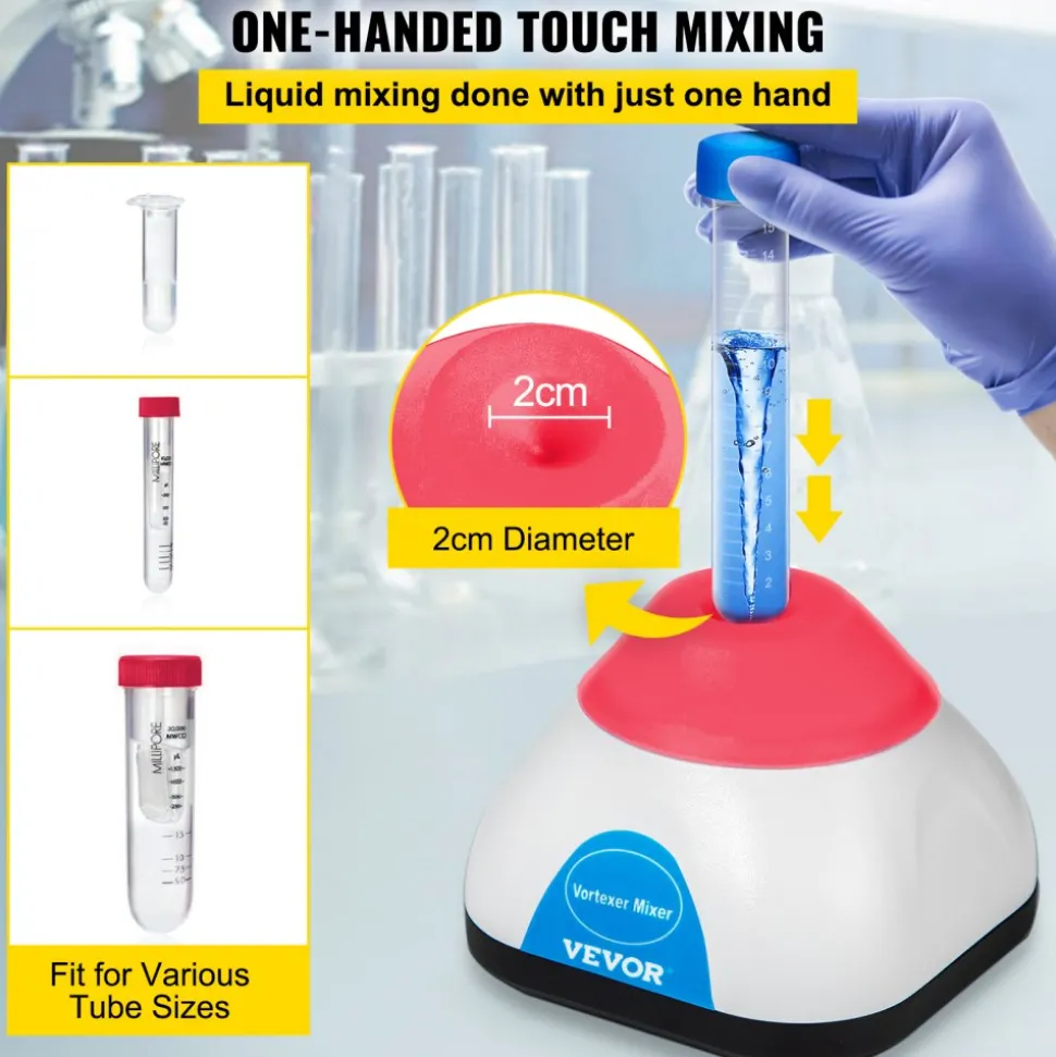 VEVOR Vortex Mixer, 3000rpm Mini Vortex Mixer Shaker, Touch Function Scientific Lab Vortex Shaker, Mix Up to 50ml, 6mm Orbital Diameter for Test Tube, Tattoo Ink, Nail Polish, Eyelash Adhesives, Paint