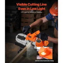 VEVOR 20V Portable Band Saw, 2.56-Inch Deep Cut, 360W Bandsaw with Brushless Motor, Cordless and Compact Portaband, Hang Hooks, 0-192 m/min Variable Speed, for Cutting Metal, Wood (Bare Tool Only)