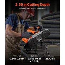 VEVOR 20V Portable Band Saw, 2.56-Inch Deep Cut, 360W Bandsaw with Brushless Motor, Cordless and Compact Portaband, Hang Hooks, 0-192 m/min Variable Speed, for Cutting Metal, Wood (Bare Tool Only)