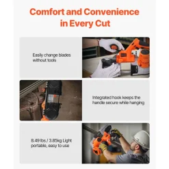 VEVOR 20V Portable Band Saw, 2.56-Inch Deep Cut, 360W Bandsaw with Brushless Motor, Cordless and Compact Portaband, Hang Hooks, 0-192 m/min Variable Speed, for Cutting Metal, Wood (Bare Tool Only)