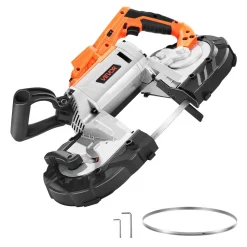VEVOR 20V Portable Band Saw, 5 Inches Deep Cut, 360W Bandsaw with Brushless Motor, Cordless and Compact Portaband, Hang Hooks, 0-120 m/min Variable Speed, for Cutting Metal, Wood (Bare Tool Only)