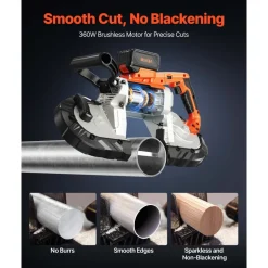VEVOR 20V Portable Band Saw Kit, 5 Inches Deep Cut, AC 110V, 360W Bandsaw with Brushless Motor, 4.0 Ah Battery, Cordless and Compact Portaband, 0-120 m/min Variable Speed, for Cutting Metal, Wood