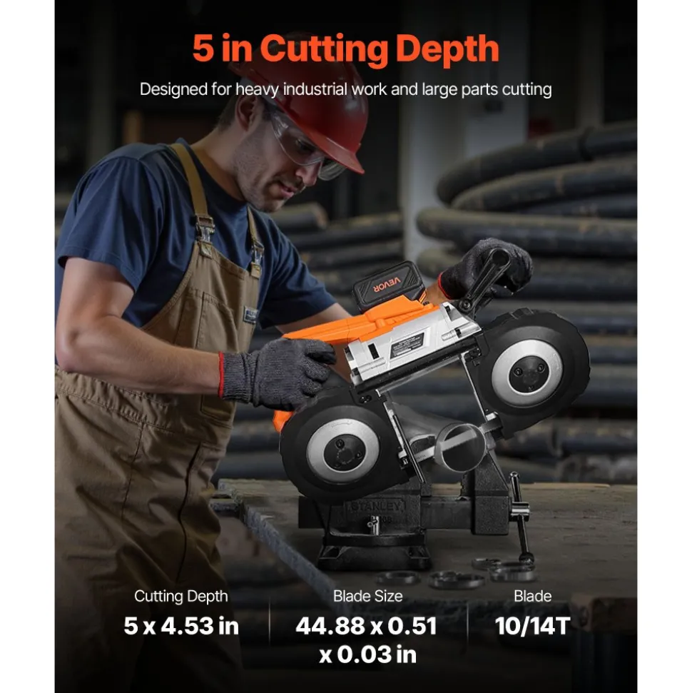 VEVOR 20V Portable Band Saw Kit, 5 Inches Deep Cut, AC 110V, 360W Bandsaw with Brushless Motor, 4.0 Ah Battery, Cordless and Compact Portaband, 0-120 m/min Variable Speed, for Cutting Metal, Wood
