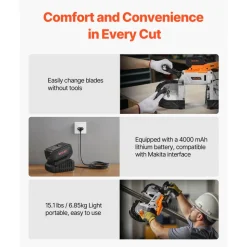 VEVOR 20V Portable Band Saw Kit, 5 Inches Deep Cut, AC 110V, 360W Bandsaw with Brushless Motor, 4.0 Ah Battery, Cordless and Compact Portaband, 0-120 m/min Variable Speed, for Cutting Metal, Wood