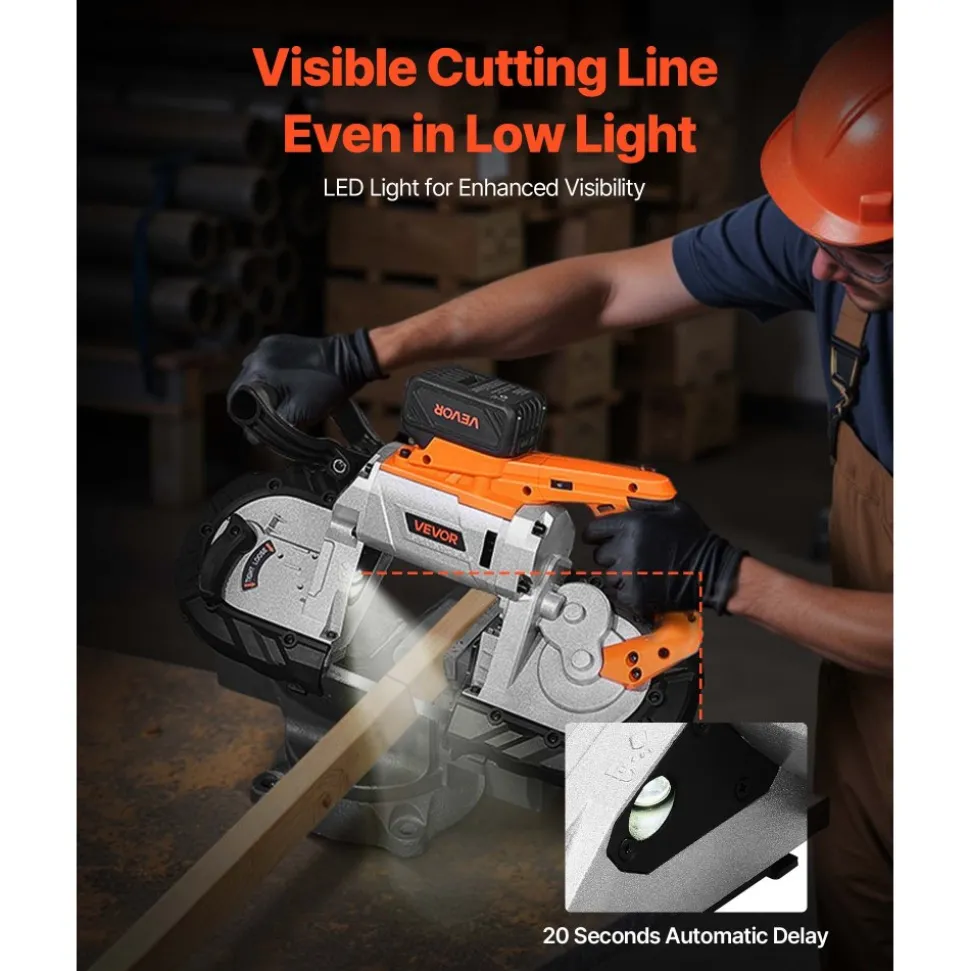 VEVOR 20V Portable Band Saw Kit, 5 Inches Deep Cut, AC 110V, 360W Bandsaw with Brushless Motor, 4.0 Ah Battery, Cordless and Compact Portaband, 0-120 m/min Variable Speed, for Cutting Metal, Wood