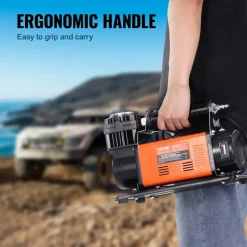 VEVOR 12V Portable Tire Inflator, 7.06CFM Heavy Duty Air Compressor, 150PSI Offroad Air Pump with Adapters for Car SUV RV Truck - Include 6.5FT Power Cord, 26FT Air Hose with Pressure Gauge, Carry Bag