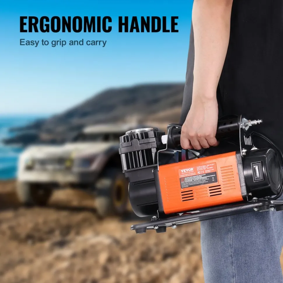 VEVOR 12V Portable Tire Inflator, 7.06CFM Heavy Duty Air Compressor, 150PSI Offroad Air Pump with Adapters for Car SUV RV Truck - Include 6.5FT Power Cord, 26FT Air Hose with Pressure Gauge, Carry Bag
