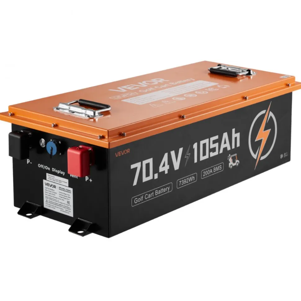 VEVOR 72V (70.4V) 105AH Lithium Golf Cart Battery, with 15A Charger, Lifepo4 Battery Kit, Built-in 200A BMS, with Bluetooth & Touch Monitor, 2C Discharge, 4000 Cycles, for Golf Carts, Trolling Motors