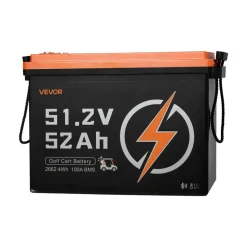 VEVOR 48V (51.2V) 52AH Lithium Golf Cart Battery, with 15A Charger, Lifepo4 Battery Kit, Built-in 100A BMS, 4000 Cycles, 2C Discharge Rate, Bluetooth & Mobile APP, for Golf Carts, Trolling Motors