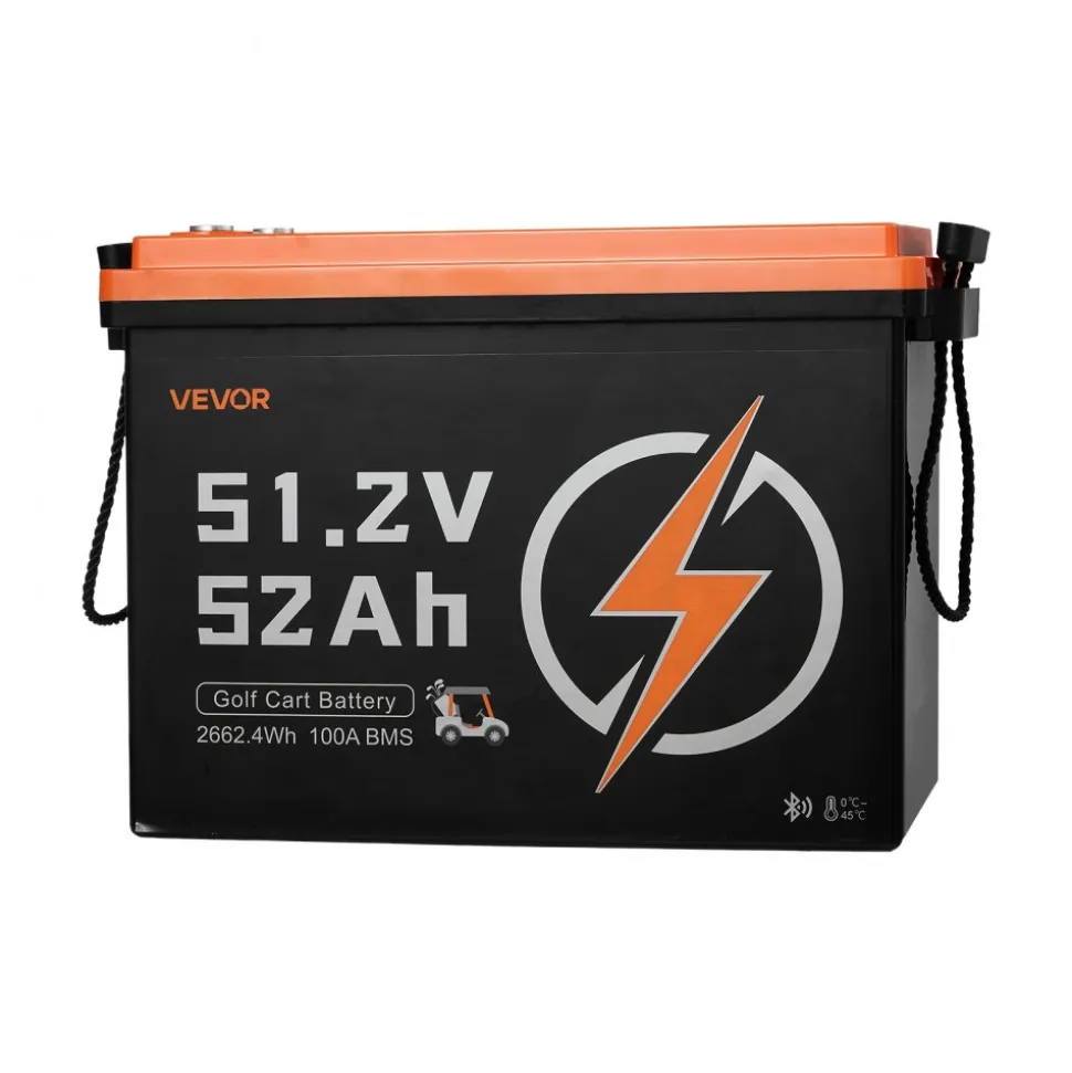VEVOR 48V (51.2V) 52AH Lithium Golf Cart Battery, with 15A Charger, Lifepo4 Battery Kit, Built-in 100A BMS, with Bluetooth Mobile APP & Display Monitor, 4000 Cycles, for Golf Carts, Trolling Motors