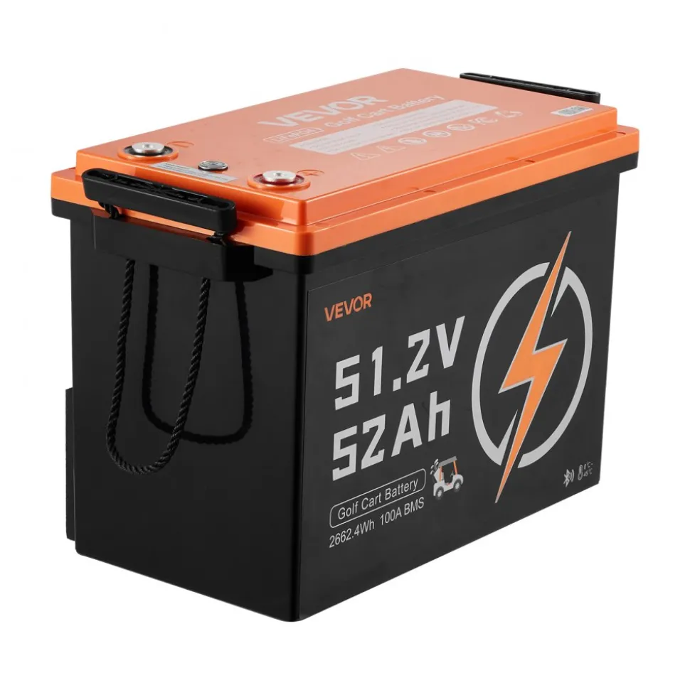 VEVOR 48V (51.2V) 52AH Lithium Golf Cart Battery, with 15A Charger, Lifepo4 Battery Kit, Built-in 100A BMS, with Bluetooth Mobile APP & Display Monitor, 4000 Cycles, for Golf Carts, Trolling Motors