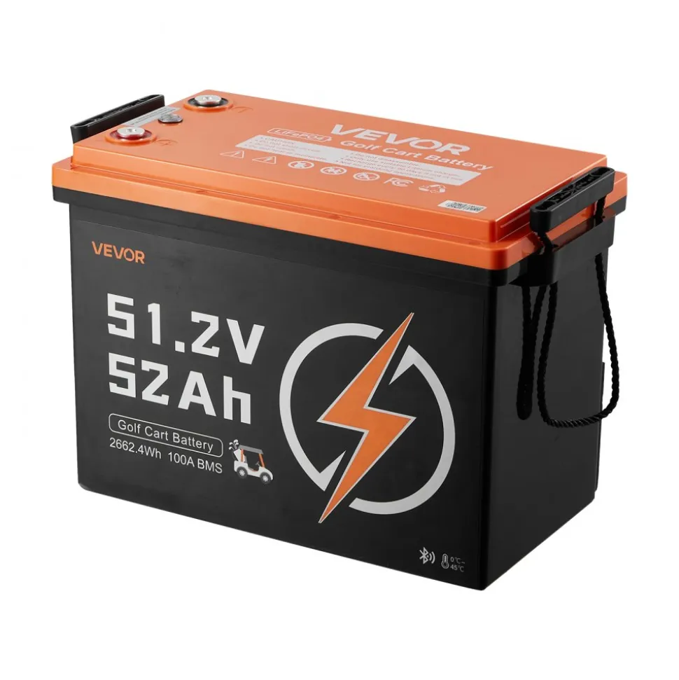 VEVOR 48V (51.2V) 52AH Lithium Golf Cart Battery, with 15A Charger, Lifepo4 Battery Kit, Built-in 100A BMS, with Bluetooth Mobile APP & Display Monitor, 4000 Cycles, for Golf Carts, Trolling Motors