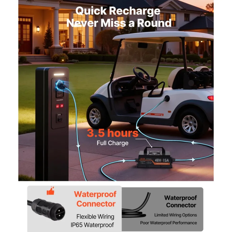 VEVOR 48V (51.2V) 52AH Lithium Golf Cart Battery, with 15A Charger, Lifepo4 Battery Kit, Built-in 100A BMS, with Bluetooth Mobile APP & Display Monitor, 4000 Cycles, for Golf Carts, Trolling Motors