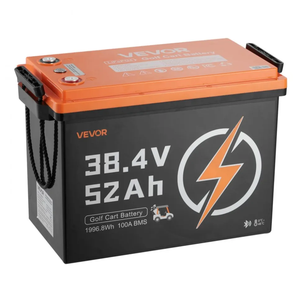 VEVOR 36V (38.4V) 52AH Lithium Golf Cart Battery, with 18A Charger, Lifepo4 Battery Kit, Built-in 100A BMS, 4000 Cycles, 2C Discharge Rate, Bluetooth & Mobile APP, for Golf Carts, Trolling Motors