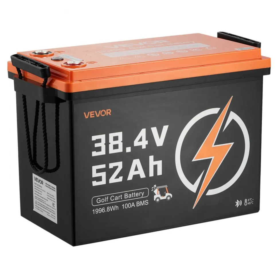 VEVOR 36V (38.4V) 52AH Lithium Golf Cart Battery, with 18A Charger, Lifepo4 Battery Kit, Built-in 100A BMS, 4000 Cycles, 2C Discharge Rate, Bluetooth & Mobile APP, for Golf Carts, Trolling Motors