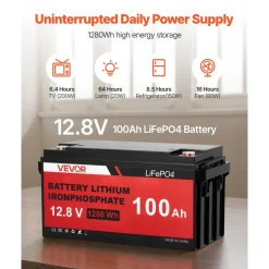 VEVOR 12V 600W Solar Wind Power Kit, 2PCS 100W Solar Panel + 400W Wind Turbine + 12.8V 100Ah LiFePO4 Battery + 1000W Power Inverter + MPPT Wind/Solar Hybrid Controller for Home RV Boat Farm Off-Grid