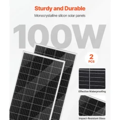 VEVOR 12V 400W Solar Wind Power Kit, 2PCS 100W Monocrystalline Solar Panels + 200W Wind Turbine + MPPT Wind/Solar Hybrid System Controller for Home RV Boat Camping Off-Grid Applications