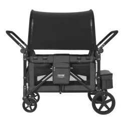 VEVOR Wagon Stroller for 4 Kids, Push Pull Quad Collapsible Stroller with Adjustable Handle, Safety Harness & Removable Canopy, 4-Seater Stroller Wagon for Camping, Dark Gray & Black (330LBS Loading)