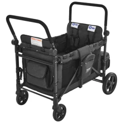 VEVOR Wagon Stroller for 4 Kids, Push Pull Quad Collapsible Stroller with Adjustable Handle, Safety Harness & Removable Canopy, 4-Seater Stroller Wagon for Camping, Dark Gray & Black (330LBS Loading)