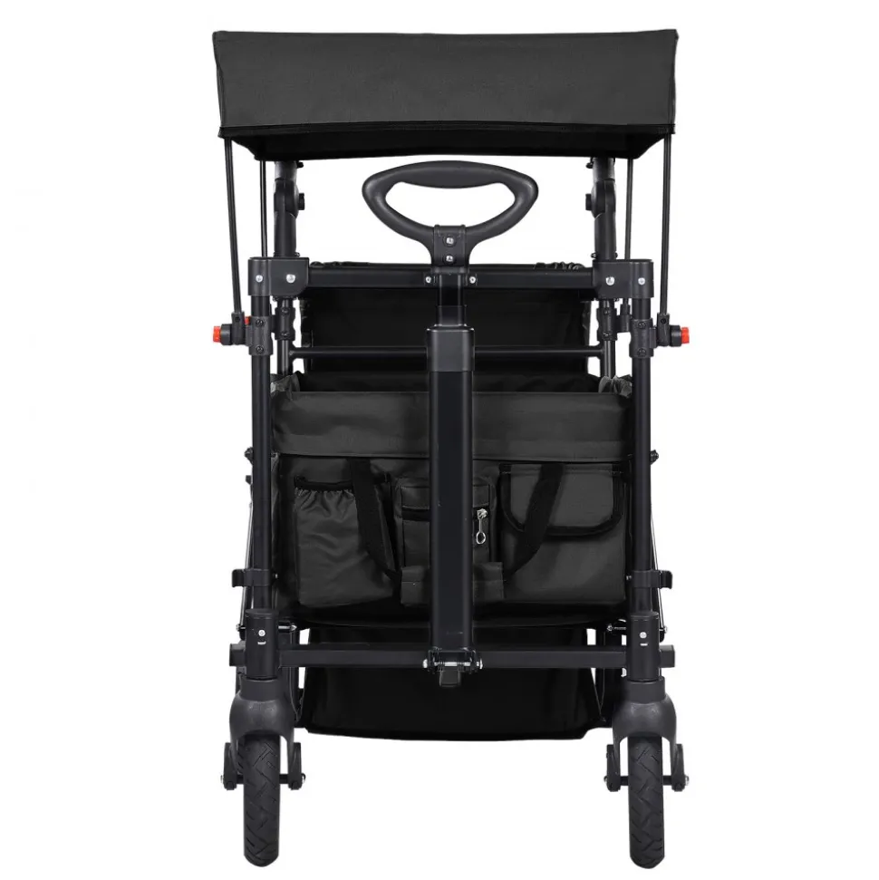 VEVOR Wagon Stroller for 2 Kids, Push Pull Quad Collapsible Stroller with Adjustable Handle, Encircling Harness Removable Canopy, 4 Wheels with Brakes, Mutifunction Tandem Stroller for Camping Black