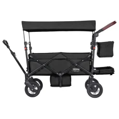 VEVOR Wagon Stroller for 2 Kids, Push Pull Quad Collapsible Stroller with Adjustable Handle, Encircling Harness Removable Canopy, 4 Wheels with Brakes, Mutifunction Tandem Stroller for Camping Black