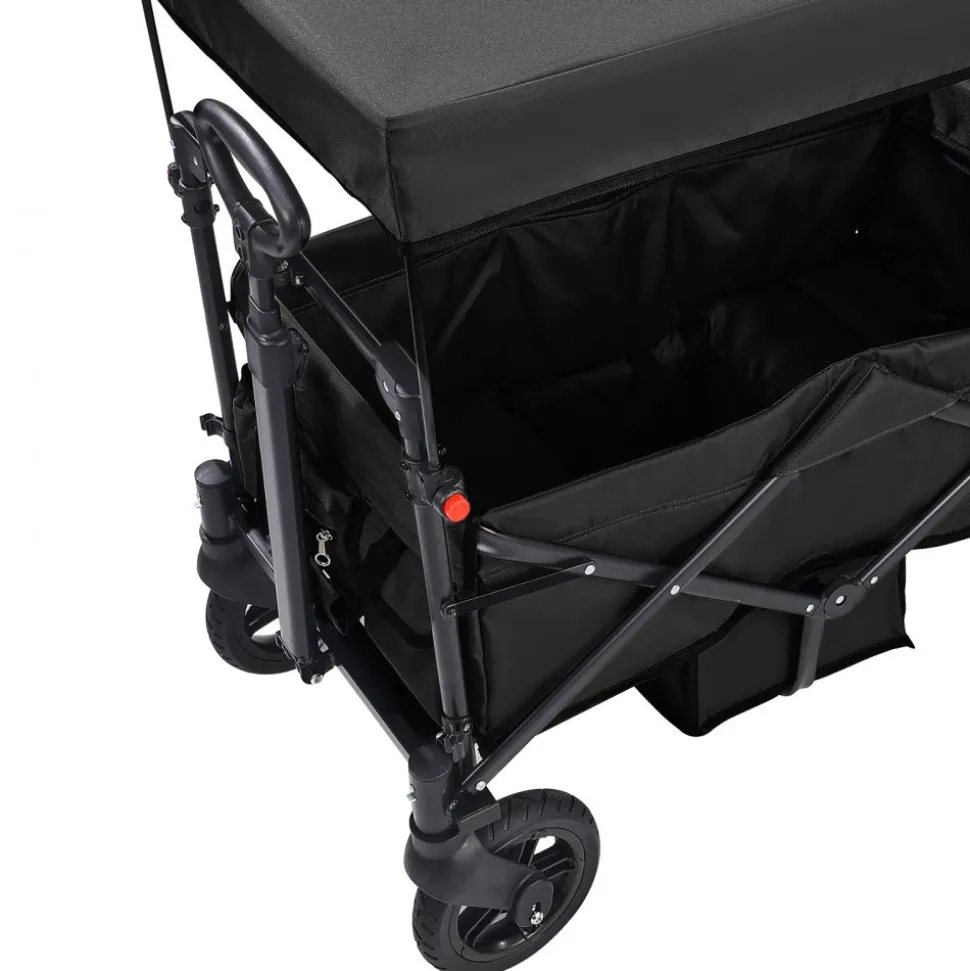 VEVOR Wagon Stroller for 2 Kids, Push Pull Quad Collapsible Stroller with Adjustable Handle, Encircling Harness Removable Canopy, 4 Wheels with Brakes, Mutifunction Tandem Stroller for Camping Black
