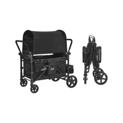 VEVOR Wagon Stroller for 4 Kids, Push Pull Quad Collapsible Stroller with Adjustable Handle, 5-Point Safety Harness & Removable Canopy, 4-Seater Stroller Wagon for Camping, Black (330LBS Loading)
