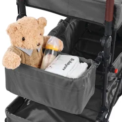 VEVOR Wagon Stroller for 2 Kids, Push Pull Quad Collapsible Stroller with Adjustable Handle, Encircling Harness Removable Canopy, 4 Wheels w/ Brakes, Mutifunction Tandem Stroller for Camping Dark Grey