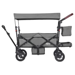 VEVOR Wagon Stroller for 2 Kids, Push Pull Quad Collapsible Stroller with Adjustable Handle, Encircling Harness Removable Canopy, 4 Wheels w/ Brakes, Mutifunction Tandem Stroller for Camping Dark Grey