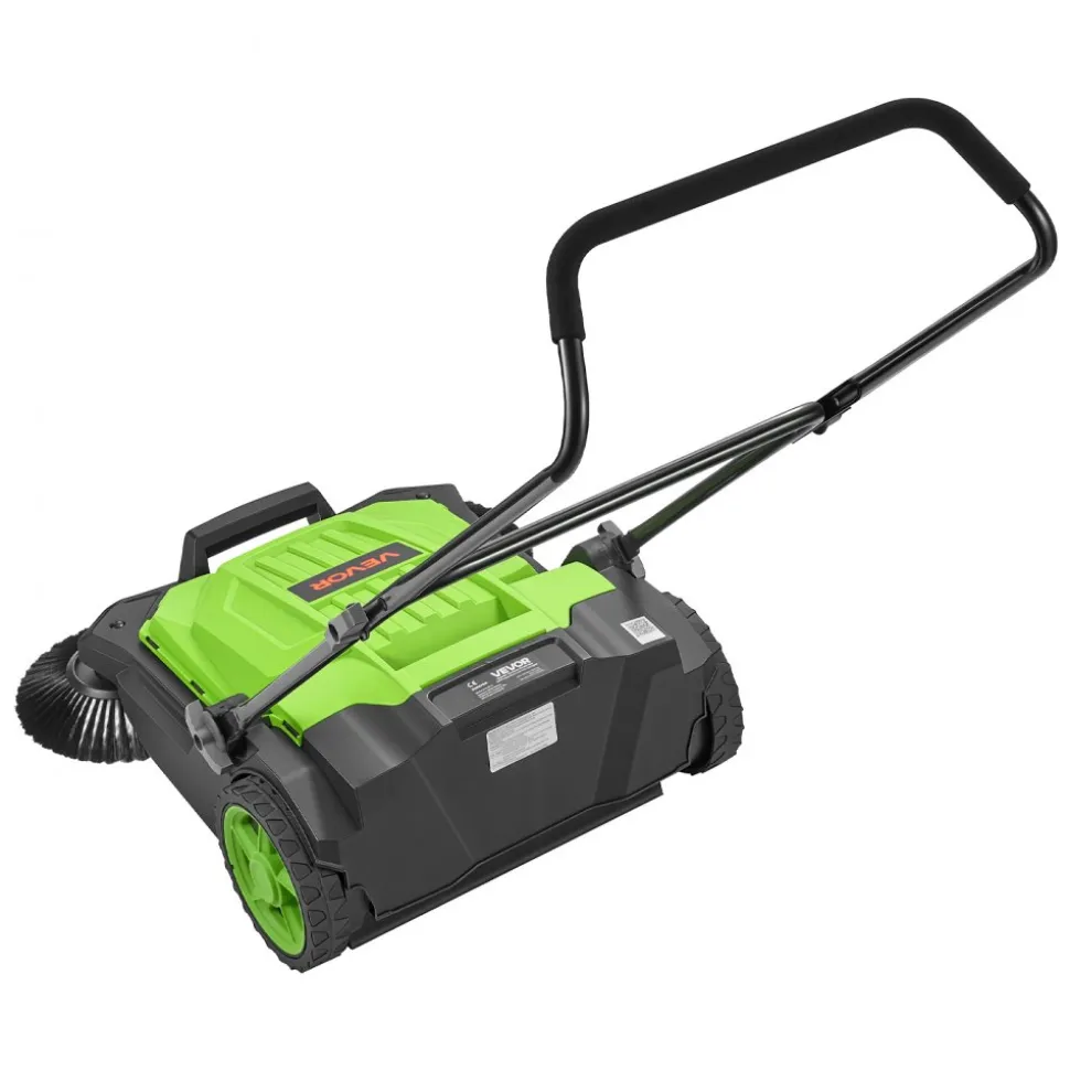 VEVOR Walk-Behind Hand Push Floor Sweeper, Manual Floor Sweeper Non-Electric with 25.6" Sweeping Width, 5 Gallons Waste Container & Adjustable Folding Handle for Yards Walkways Patios Garages - Green